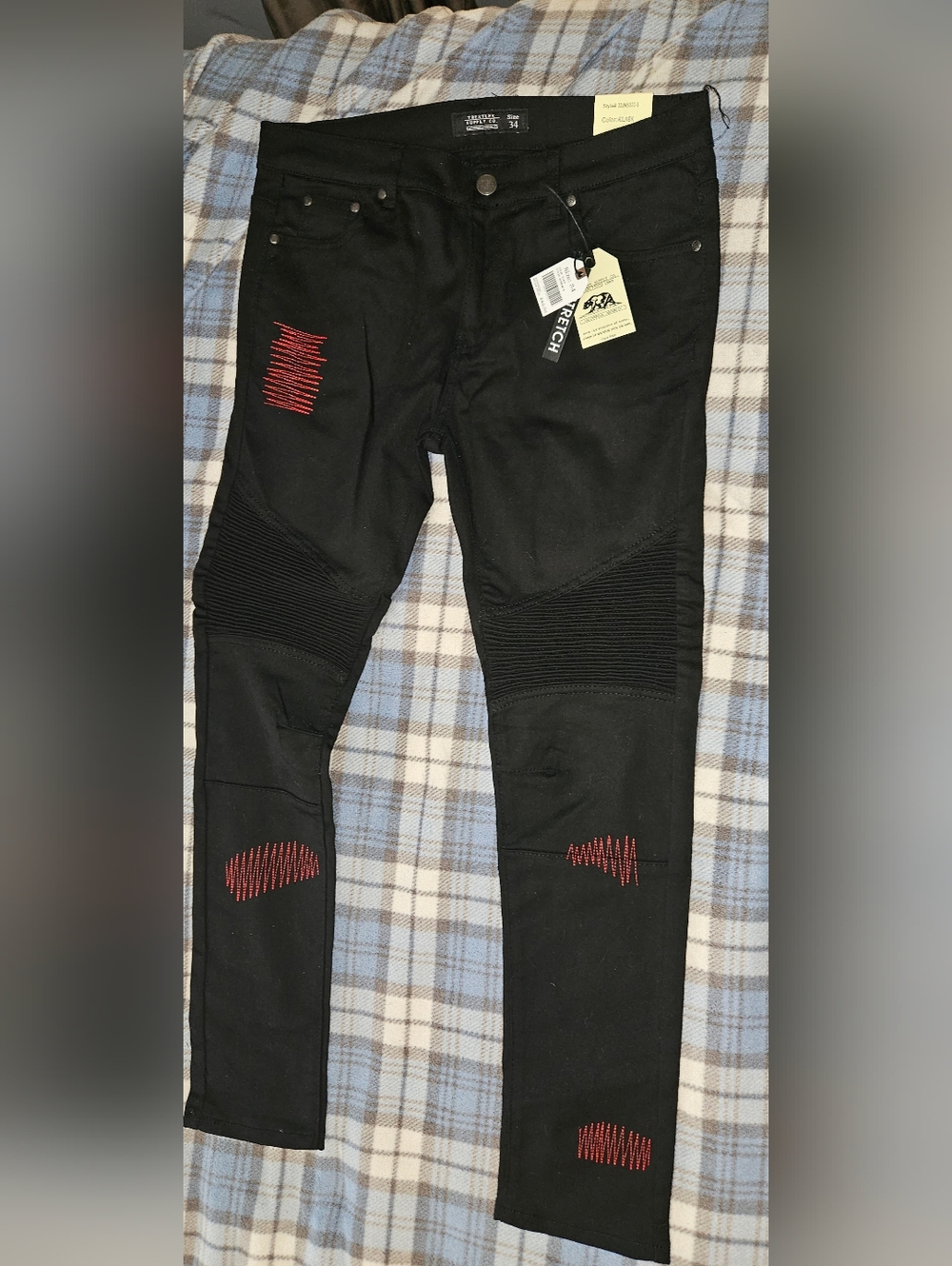 Black Skinny Jeans With Red Detail NEW